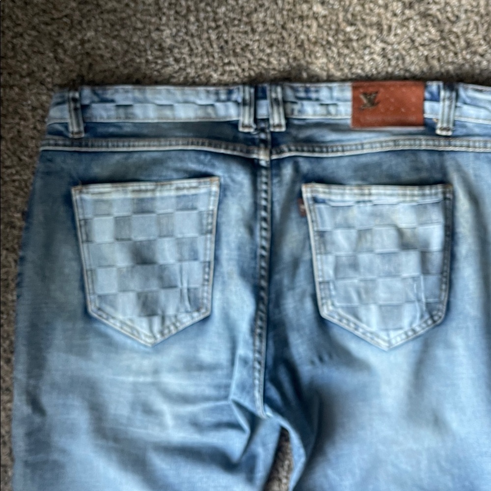 Louis Vuitton Light Blue Checkered Denim Jeans